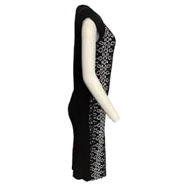 Reed Krakoff-Reed Krakoff Black/White Stretch Knit Intarsia Cap Sleeve Casual Maxi Dress-Black