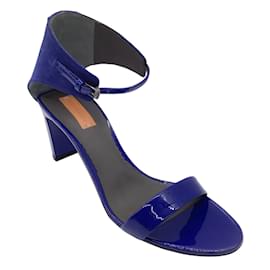 Reed Krakoff-Reed Krakoff Blue Patent Leather and Suede Block Heel Sandals-Blue