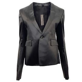 Rick Owens Black Satin One Button Blazer Black