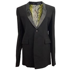 Rick Owens Black Wool One Button Blazer with Satin Lapels Black