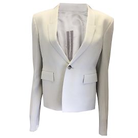 Rick Owens Oyster Grey One-Button Wool Crepe Blazer / Jacket Grey