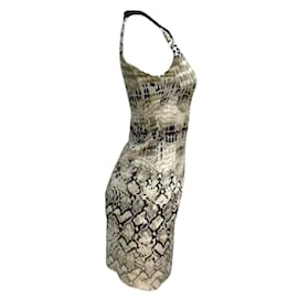 Giambattista Valli-Giambattista Valli Beige / Black Snakeskin Printed Sleeveless Silk Cocktail Dress-Beige