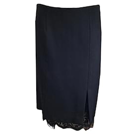 Giambattista Valli-Giambattista Valli Black Lace Trimmed Crepe Skirt-Black