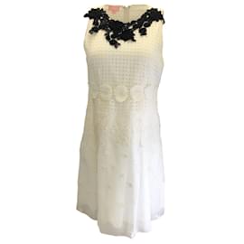 Giambattista Valli-Giambattista Valli Blanco / Vestido de algodón con ojales sin mangas con apliques de encaje floral negro-Blanco