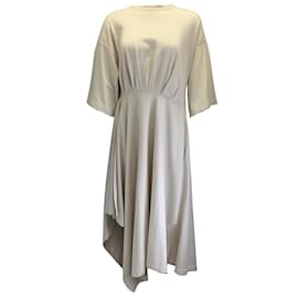 Balenciaga-Balenciaga Beigefarbenes asymmetrisches Midi-T-Shirt-Kleid aus Baumwolljersey mit Wickeleffekt-Beige