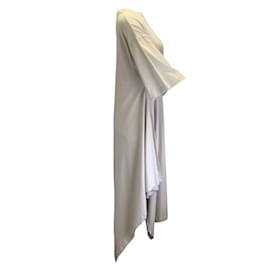 Balenciaga-Balenciaga Beigefarbenes asymmetrisches Midi-T-Shirt-Kleid aus Baumwolljersey mit Wickeleffekt-Beige