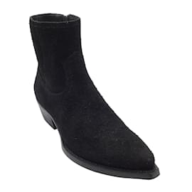 Saint Laurent-Saint Laurent Black Shaggy Suede Ankle Boots/Booties-Black