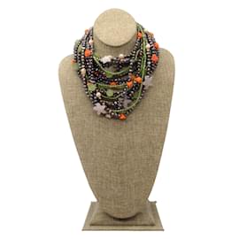 Autre Marque-verde / Collana con perline floreali e stelle a più fili arancioni-Multicolore