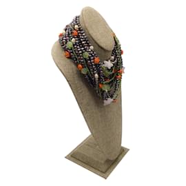 Autre Marque-green / Orange Multi Strand Floral and Star Beaded Necklace-Multiple colors