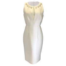 Thomas Wylde Ivory / Vestido midi de seda com detalhe de lua crescente prateada sem mangas Cru