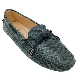 Tod's-Tod's Teal Python Drivers Loafer Flats-Turquoise