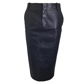 Tom Ford-Tom Ford Black Perforated Lambskin Leather Midi Skirt-Black