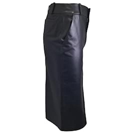 Tom Ford-Tom Ford Black Perforated Lambskin Leather Midi Skirt-Black