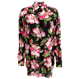 Tom Ford-Tom Ford Black/Pink Hibiscus Print Oversized Button-down Top-Black