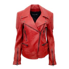 Tom Ford Red Leather Moto Jacket Red