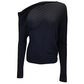 Tom Ford Marineblauer, langärmliger, schulterfreier Feinstrickpullover aus Kaschmir und Seide Blau
