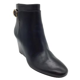 Tory Burch Bottine compensée en cuir noir avec logo doré Noir