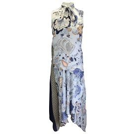 Tory Burch Blaues Multi-Margaret-Midikleid aus Seide mit Blumenmuster Blau