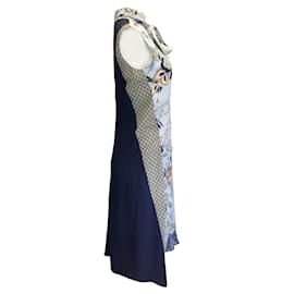 Tory Burch-Vestido a media pierna de seda con estampado floral Margaret multicolor de Tory Burch-Azul