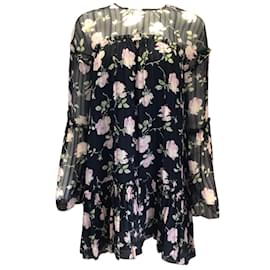 Ulla Johnson-Ulla Johnson Black / Purple Floral Printed Long Sleeved Silk Dress-Black