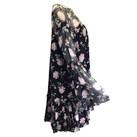 Ulla Johnson-Ulla Johnson Black / Purple Floral Printed Long Sleeved Silk Dress-Black