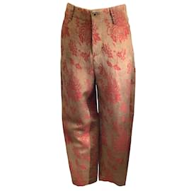 Autre Marque-Uma Wang Mustard / Red Puni Leocrate Floral Jacquard Pants-Other