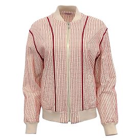 Undercover Beige / Red Cotton Striped Bomber Jacket Beige