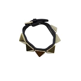 Valentino Garavani-Valentino Black Gold Large Rockstuds Bracelet-Black