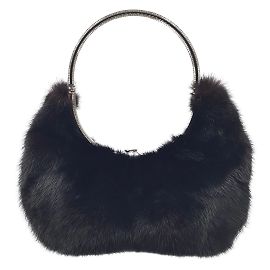 Valentino Garavani Valentino Crystal Embellished Mink Black Fur Clutch Black