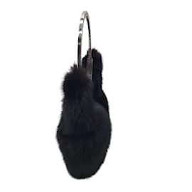 Valentino Garavani-Valentino Crystal Embellished Mink Black Fur Clutch-Black