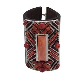 Valentino Garavani Punho Coral de Couro Extra Largo Valentino Marrom