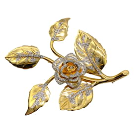 Valentino-Valentino Gold Crystal Embellished Gilded Rose Brooch-Golden