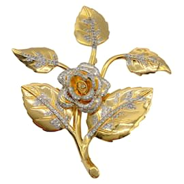 Valentino-Valentino Gold Crystal Embellished Gilded Rose Brooch-Golden