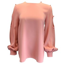Camicetta in seta elasticizzata con maniche a buco della serratura Oscar de la Renta in rosa Rosa