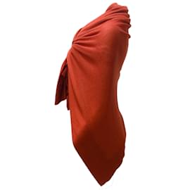 Oscar de la Renta-Oscar de la Renta terracotta / Burnt Orange Cashmere and Silk Knit Square Scarf/wrap-Orange