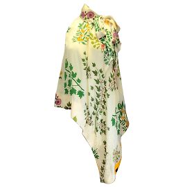 Oscar de la Renta Yellow Multi Printed Tie-Neck Asymmetric Sleeveless Silk Blouse Yellow