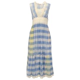 Autre Marque-Pero Blue / White Gingham Sleeveless Maxi Dress with Lace-Blue