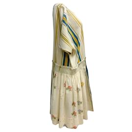 Autre Marque-Péro Ivory Multi Striped Short Sleeved Handmade Cocktail Dress-Multiple colors