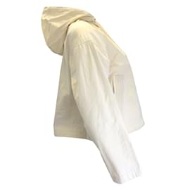 Peserico-Peserico-Creme / Silberne Monili-Jacke mit durchgehendem Reißverschluss und Kapuze mit Perlendetail-Beige