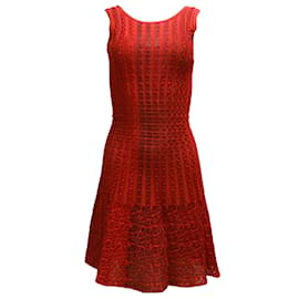 Alaïa-ALAÏA Red / Black Cut-out Detail Sleeveless Knit Cocktail Dress-Red