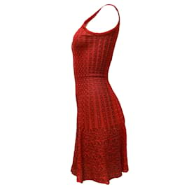 Alaïa-ALAÏA Red / Black Cut-out Detail Sleeveless Knit Cocktail Dress-Red