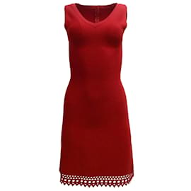 Alaïa-ALAÏA Vestido de festa de malha com detalhe de recorte vermelho sem mangas e decote em V-Vermelho
