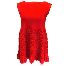 Alaïa-Alaia Red Ruffled Sleeveless Ribbed Knit Top-Red