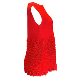 Alaïa-Blusa de malha canelada sem mangas com babados Alaia vermelha-Vermelho
