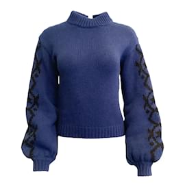 Alanui-Alanui Geometric Star Intarsia Open Back Odyssey Blue Sweater-Blue