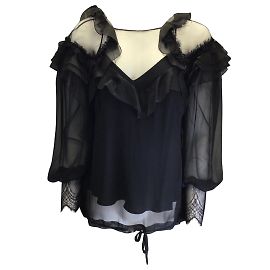 Alberta Ferretti Blusa preta com detalhe de renda e chiffon de seda Preto