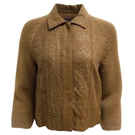 Alberta Ferretti-Alberta Ferretti Brown Sequined Raw Silk and Wool Knit Blazer / Jacket-Brown