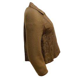 Alberta Ferretti-Alberta Ferretti Brown Sequined Raw Silk and Wool Knit Blazer / Jacket-Brown