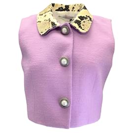 Alessandra Rich-Gilet in maglia bouclé di tweed con collo in pelle con stampa pitone lilla Alessandra Rich-Porpora