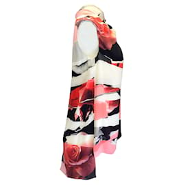 Alexander Mcqueen-Alexander McQueen nero / Camicetta di seta senza maniche con stampa floreale rosa-Multicolore
